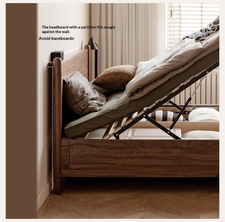 Black Walnut Solid Wood Adjustable Storage Bed with Flat Panel Headboard