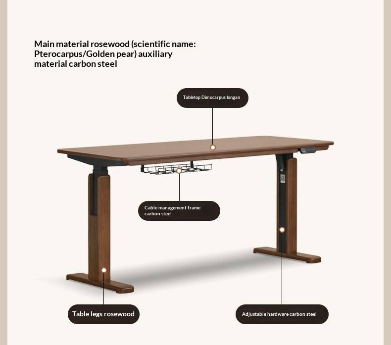 Solid Longan Hardwood Electric Lift Standing Desk with Adjustable Height