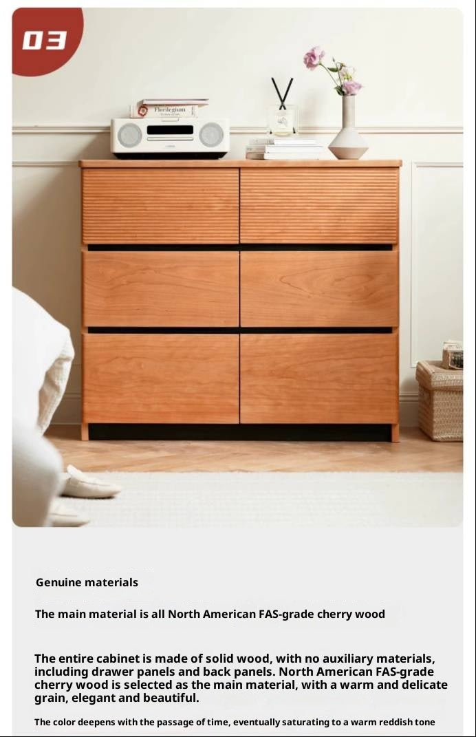Cherry Solid Wood Six-Drawer Chest, Storage Chest