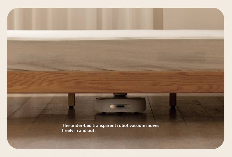 Oak Solid Wood Bed with Genuine Leather and Light Upholstery