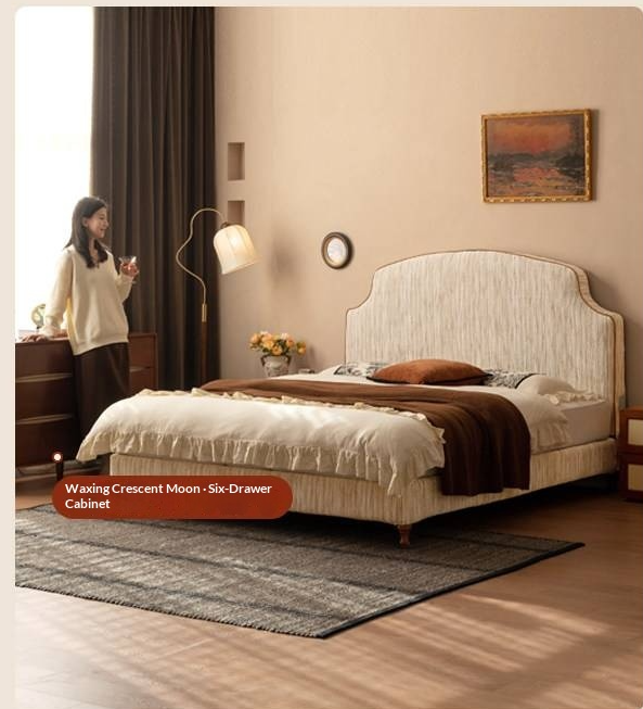 Fabric Soft Headboard Bed French Retro Style