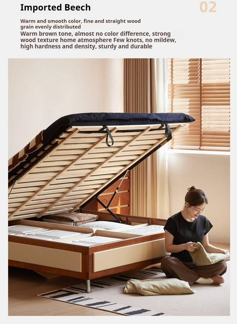 Poplar Solid Wood Bauhaus Style Platform Bed, Headboard-Free Bed