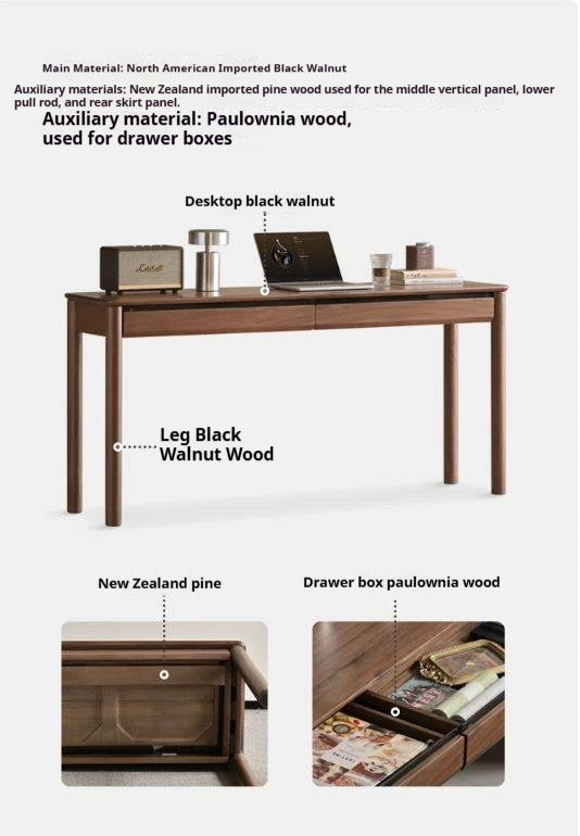 Black Walnut Solid Wood Light Luxury With Drawer Desk