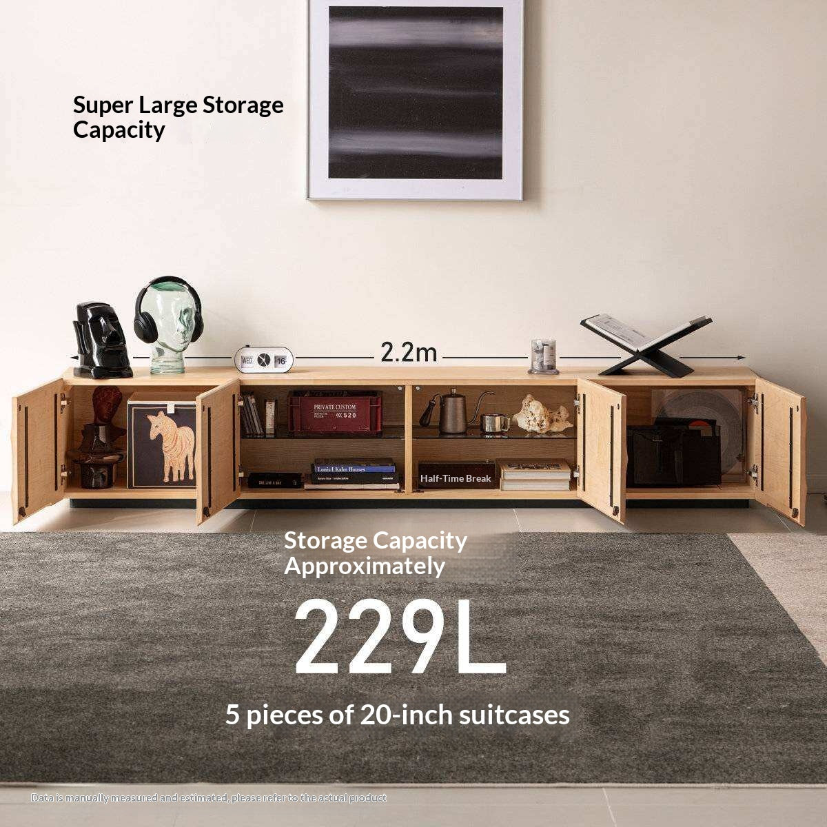 North American Hard Maple Solid Wood TV Cabinet with Modern Minimalist Design and Large Capacity