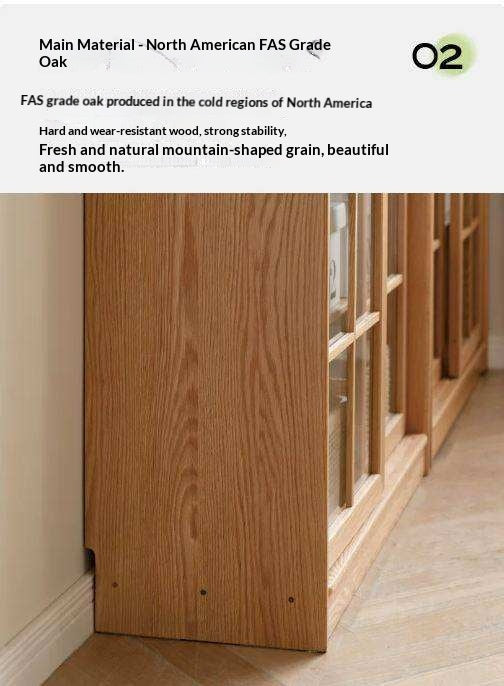Oak, Beech Solid Wood Bookcase Floor to Floor Free Combination Sliding Door