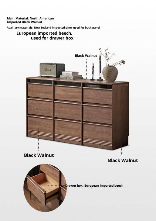 Black Walnut Solid Wood Nine-Drawer Chest
