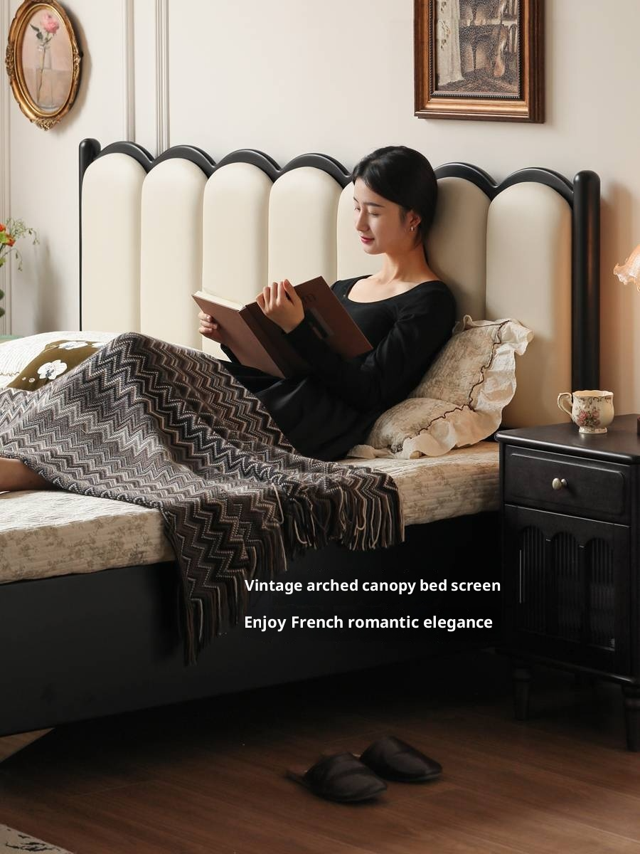 Rubberwood Solid Wood Upholstered Storage Box Bed, French Retro Style