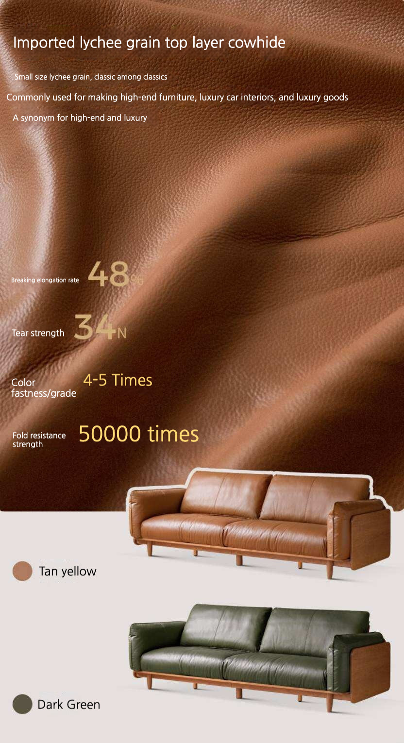 Cherry Wood Contemporary Casual Sofa Genuine Leather, Fabric