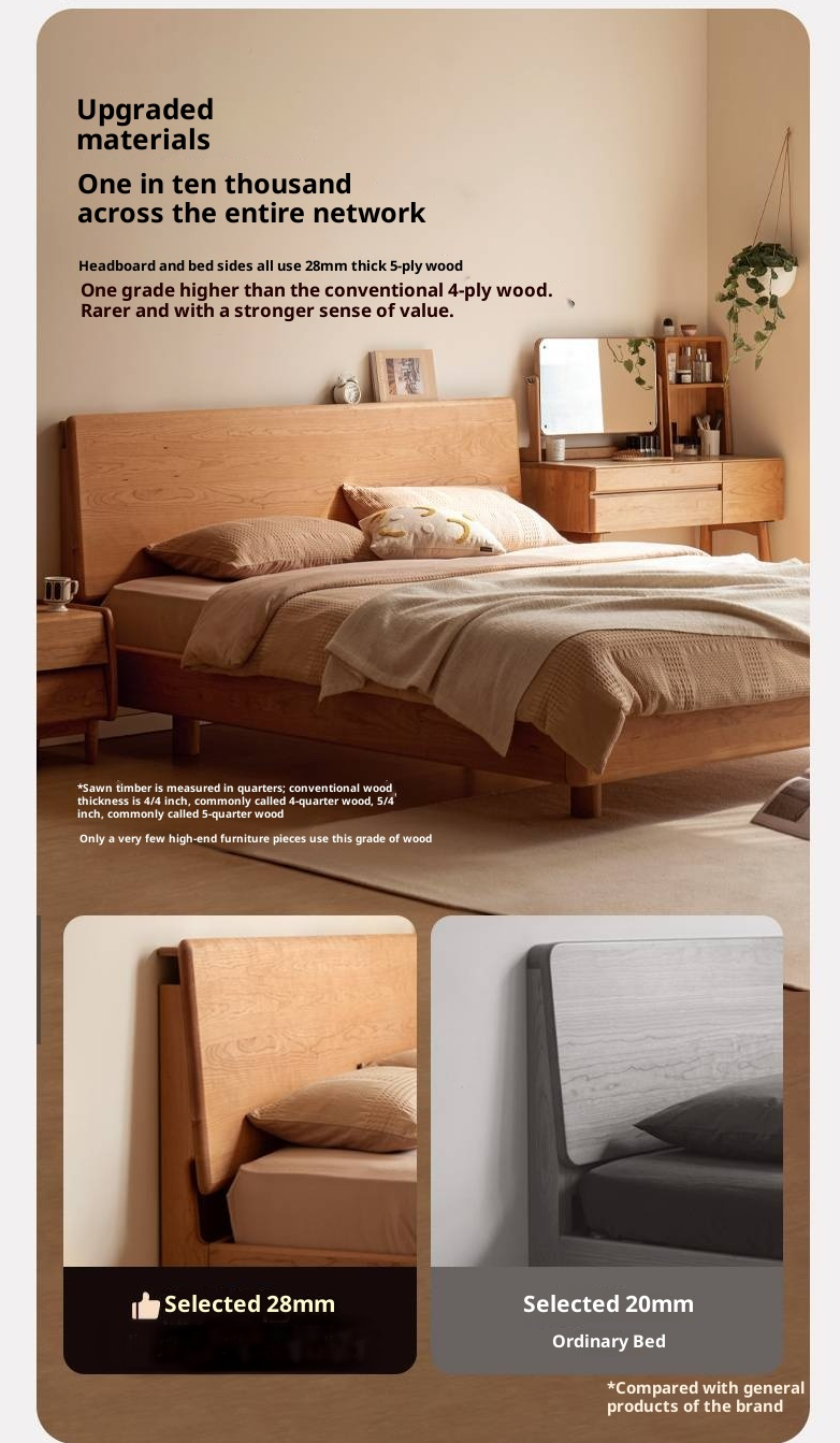 Cherry Solid Wood Bed Modern Style