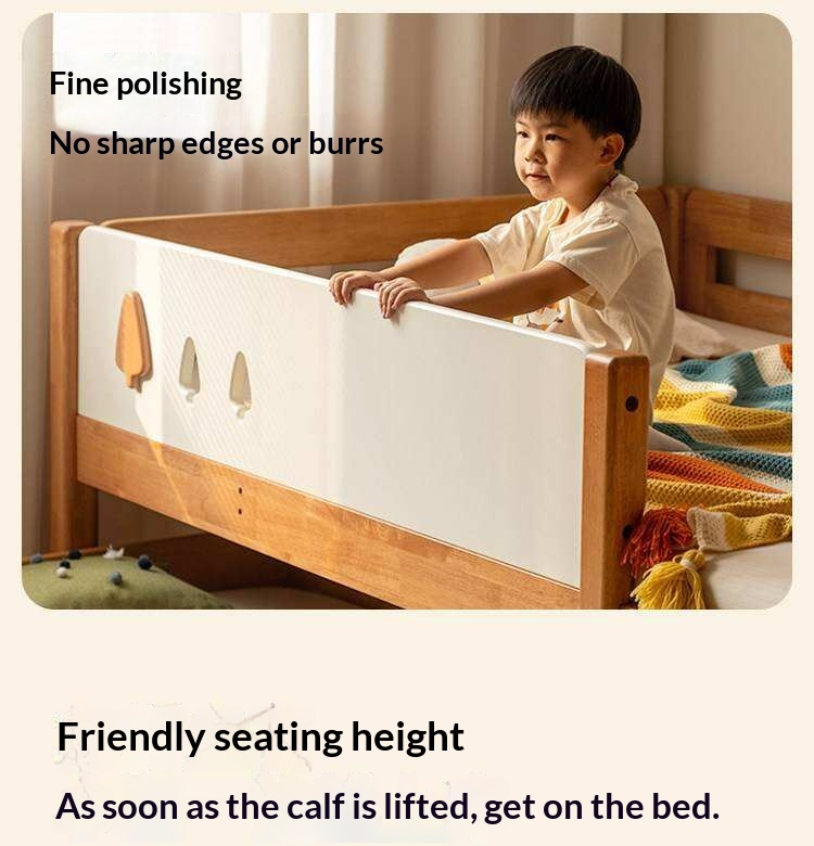 Rubberwood Solid Wood Kids Daybed with Trundle and Safety Guardrails