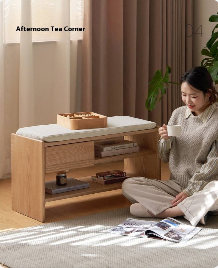 Oak Solid Wood Shoe Changing Stool