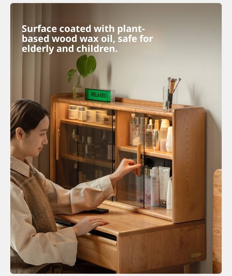 Cherry Solid Wood Retro Skeleton Line Makeup Table