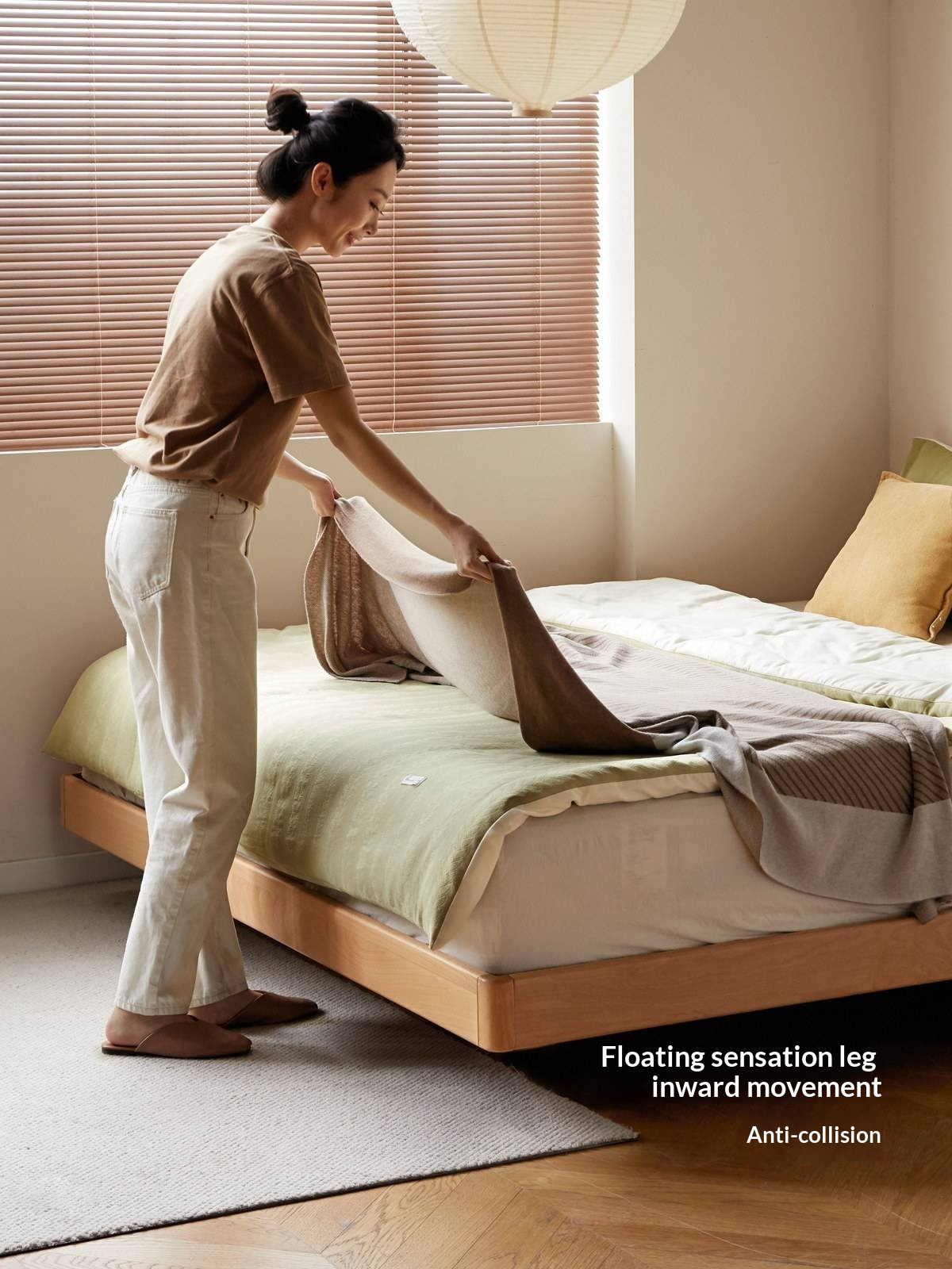 Beech Solid Wood Modern Minimalist Floating Platform Bed — Headboard-Free