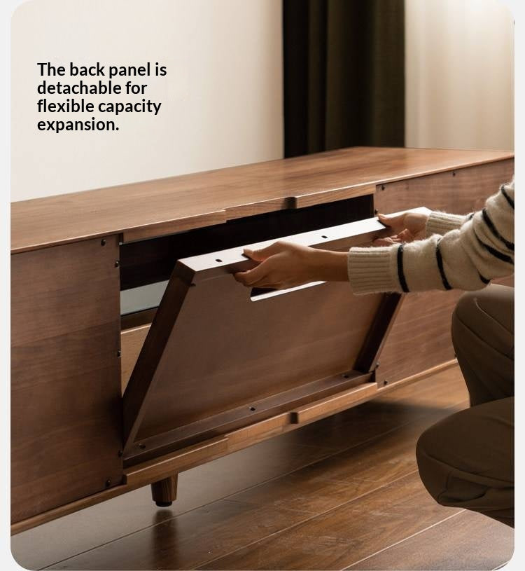 Black Walnut Solid Wood Modern TV Cabinet Locker Integrated.