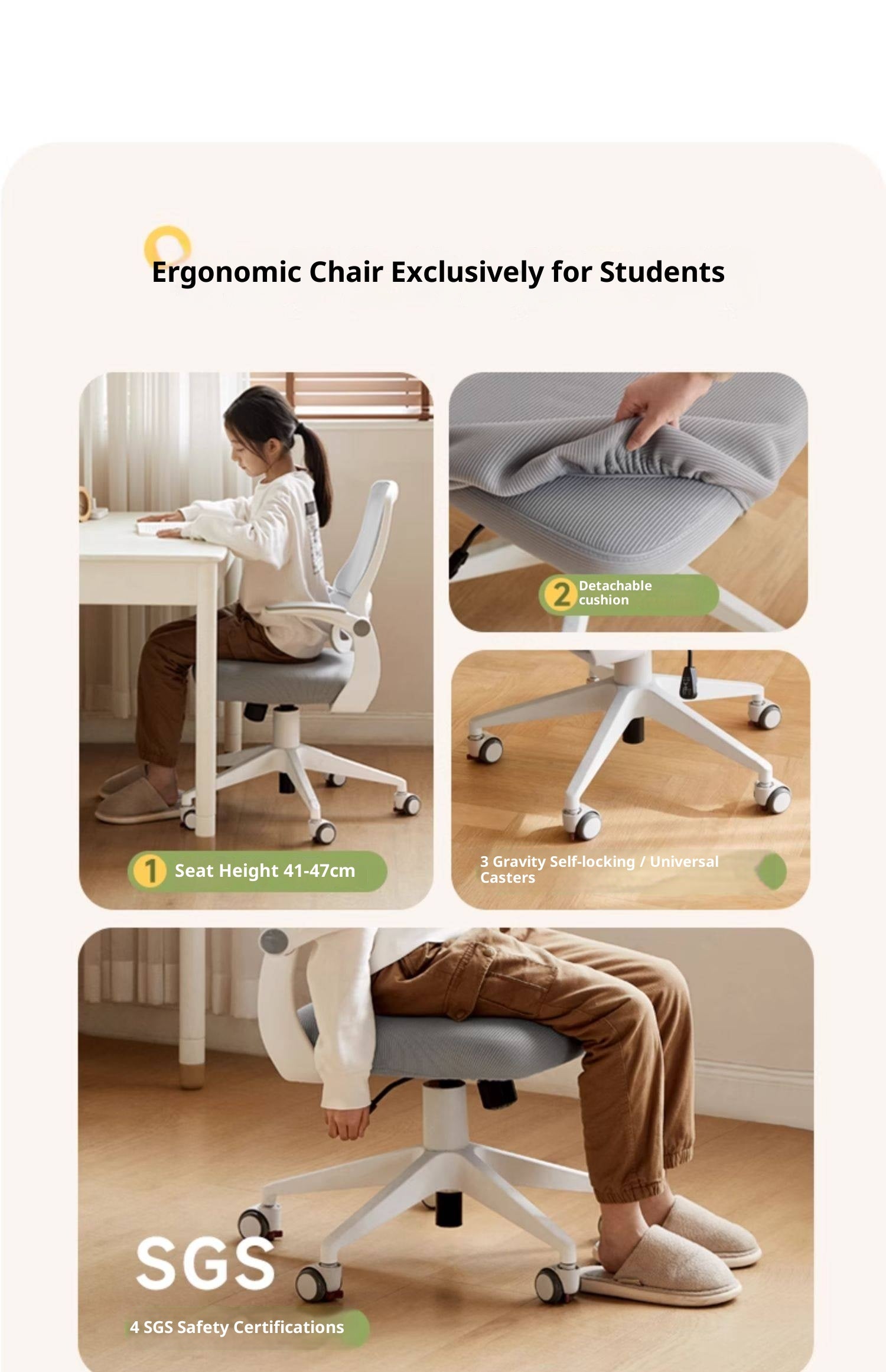 Children's Study Chair With Adjustable Backrest And Lifting Mechanism
