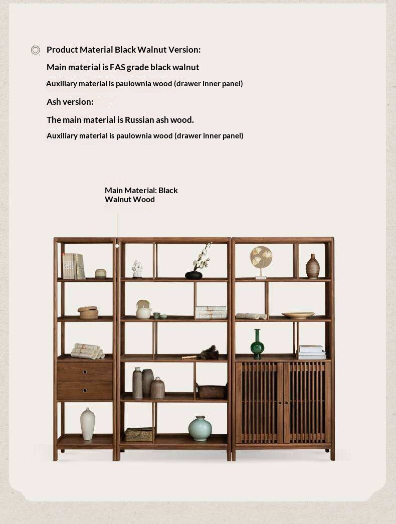 Black Walnut, Ash Solid Wood Bookshelf Combined Bookcase Display Cabinet Wall Shelf