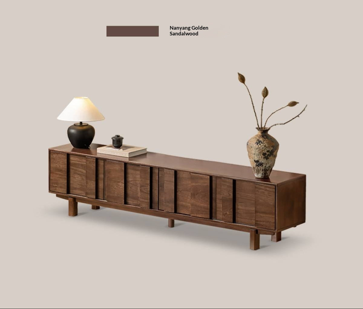 Sandalwood Solid Wood Fluted TV Console with Recessed Handles