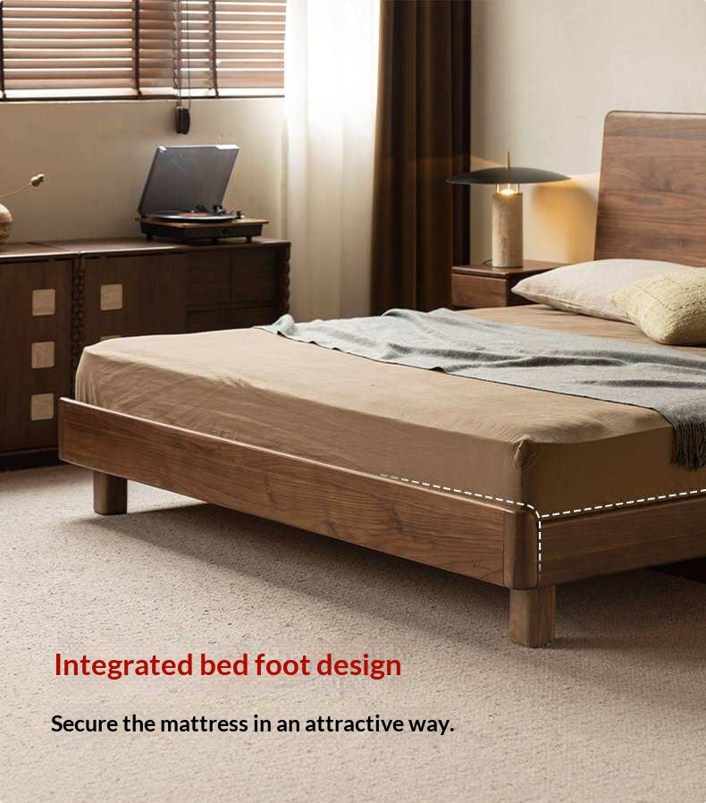 Black Walnut Solid Wood Bed with Italian Light Luxury Design