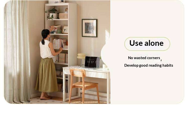 Solid Rubberwood Bookshelf Wall-To-Ceiling Shelf White Cream Style