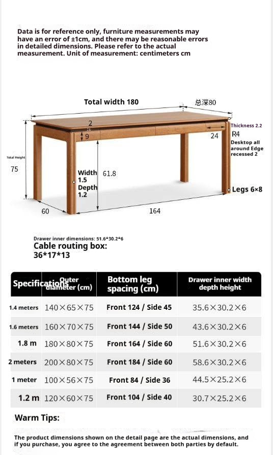 Cherry Solid Wood Color Large Office Desk