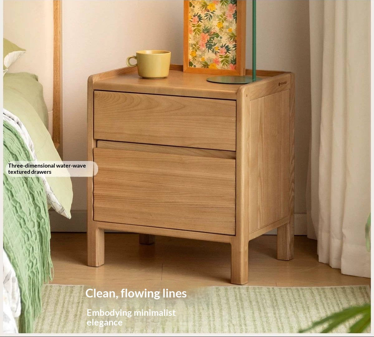 Ash Solid Wood Small Nightstand