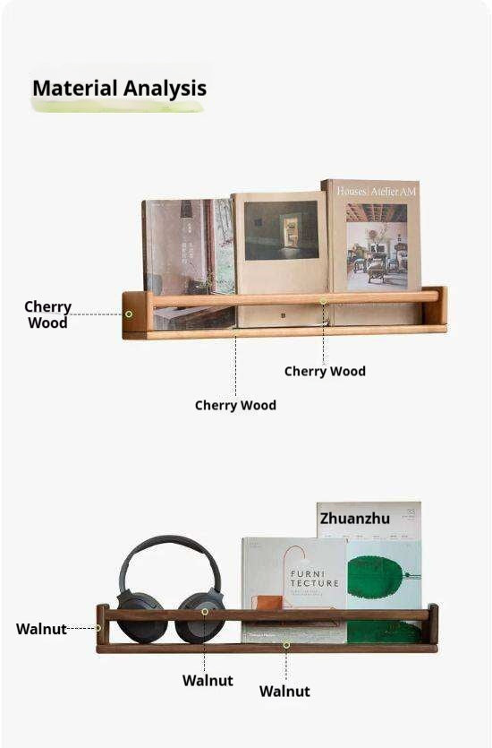 Black Walnut, Cherry Solid Wood Wall Rack Hanging Storage Bookshelf