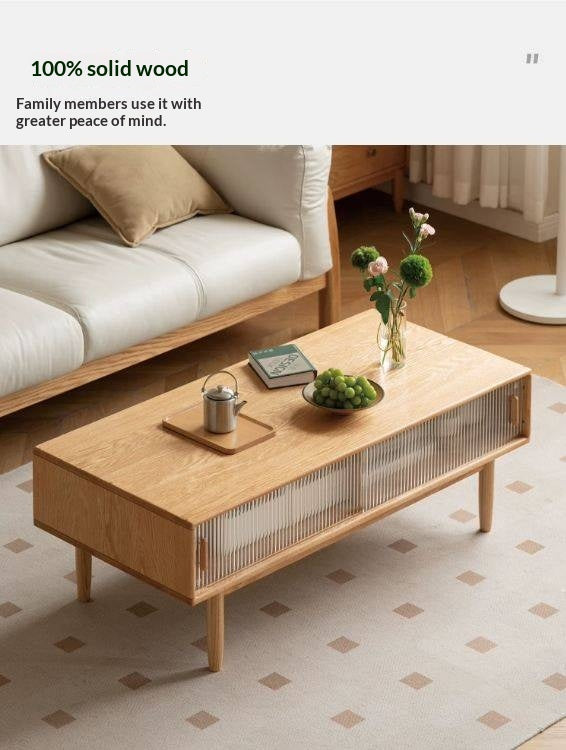 Oak, Beech, Solid Rubberwood Glass Doors Coffee Table