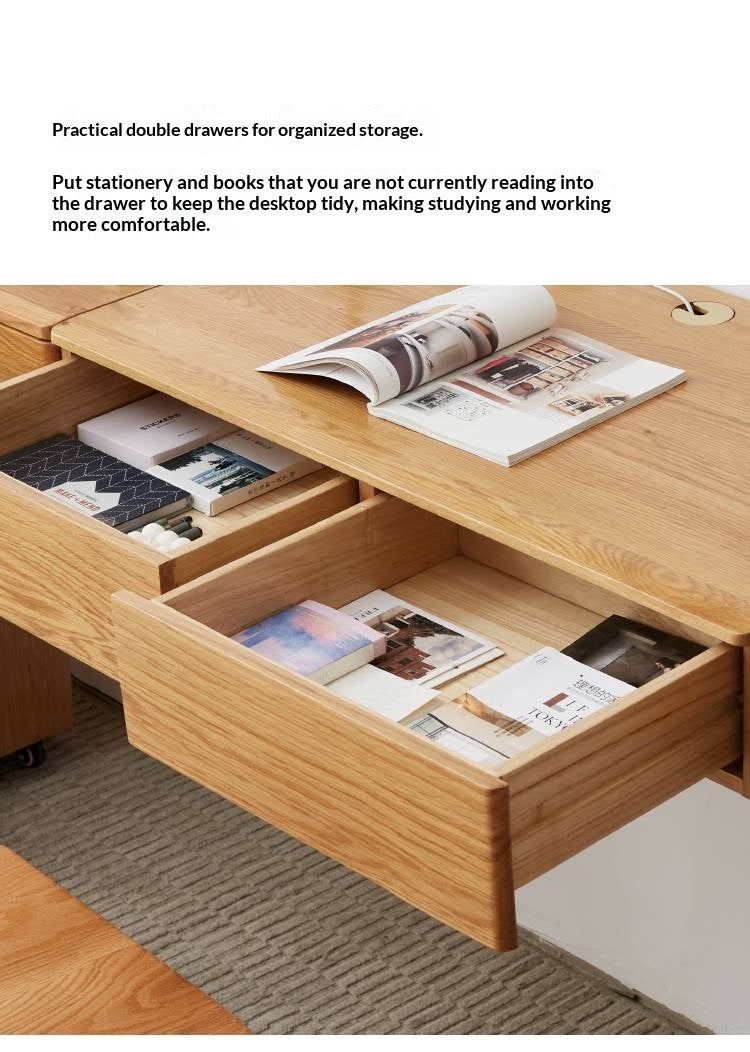 Oak Solid Wood Desk Cabinet with Drawers