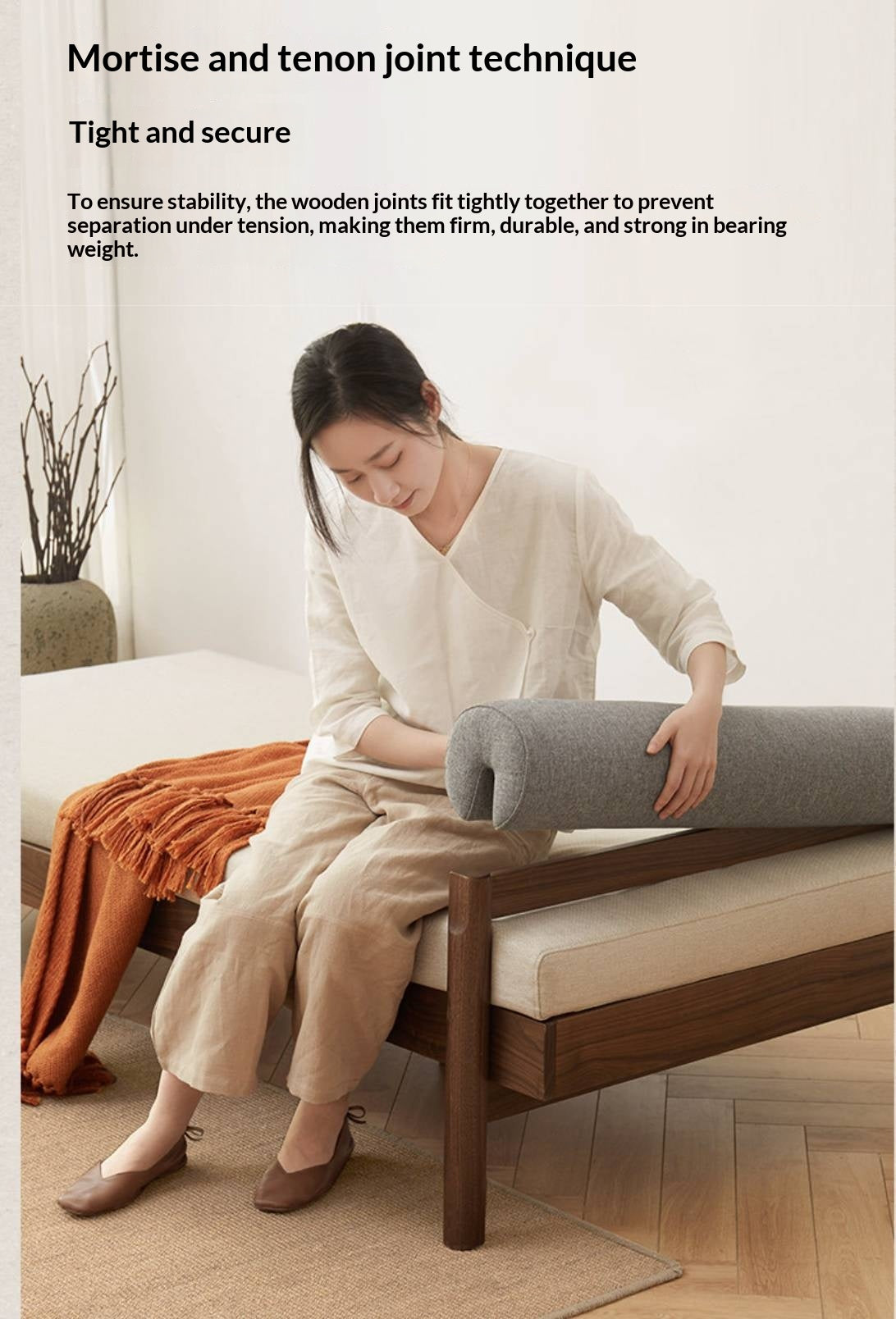 North american black walnut, Ash Solid Wood Single Sleeper Chaise Sofa Bed