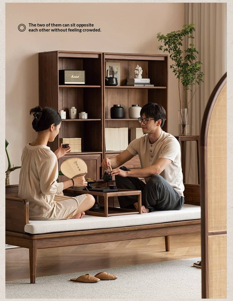 Black Walnut Solid wood Deep Seat Daybed Bench with Raised Wood Side Panels