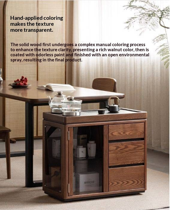 Ash Solid Wood Mobile Tea Cabinet Kettle Integrated