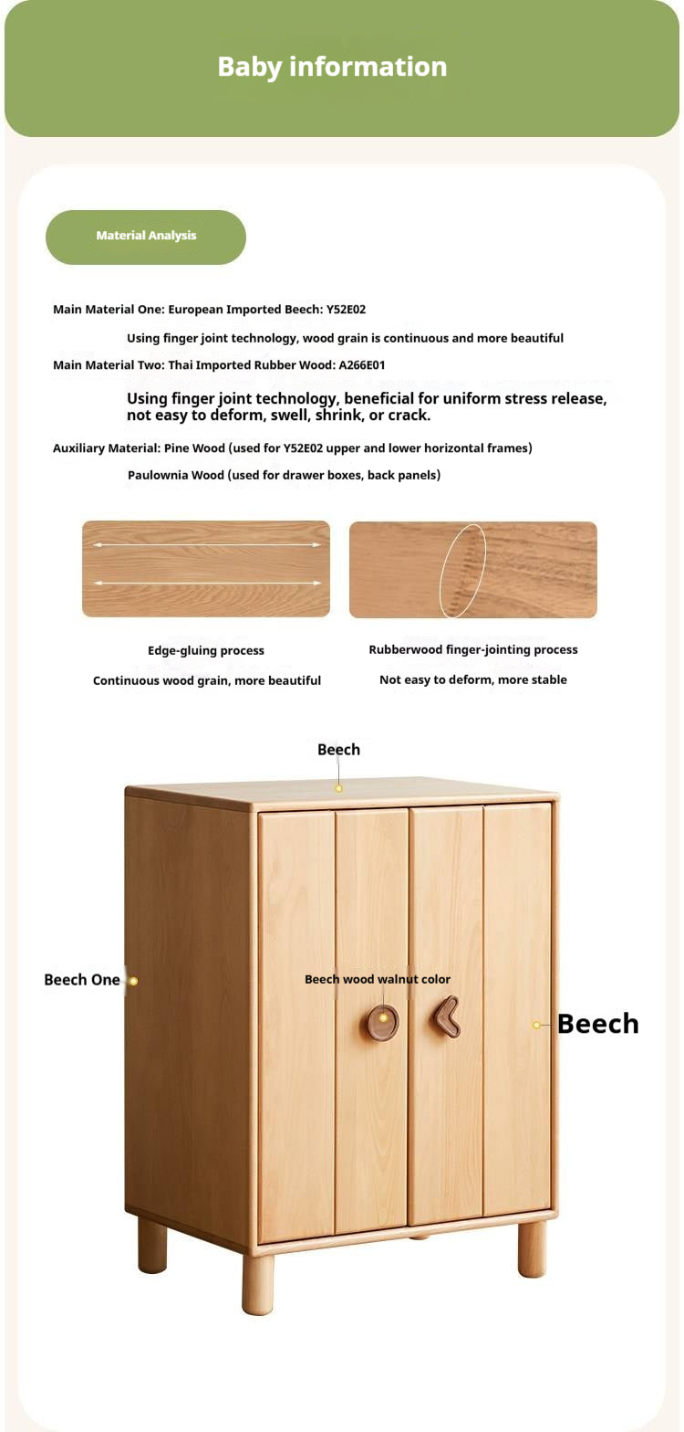 Beech Solid Wood, Solid RubberWood Kids Wardrobe