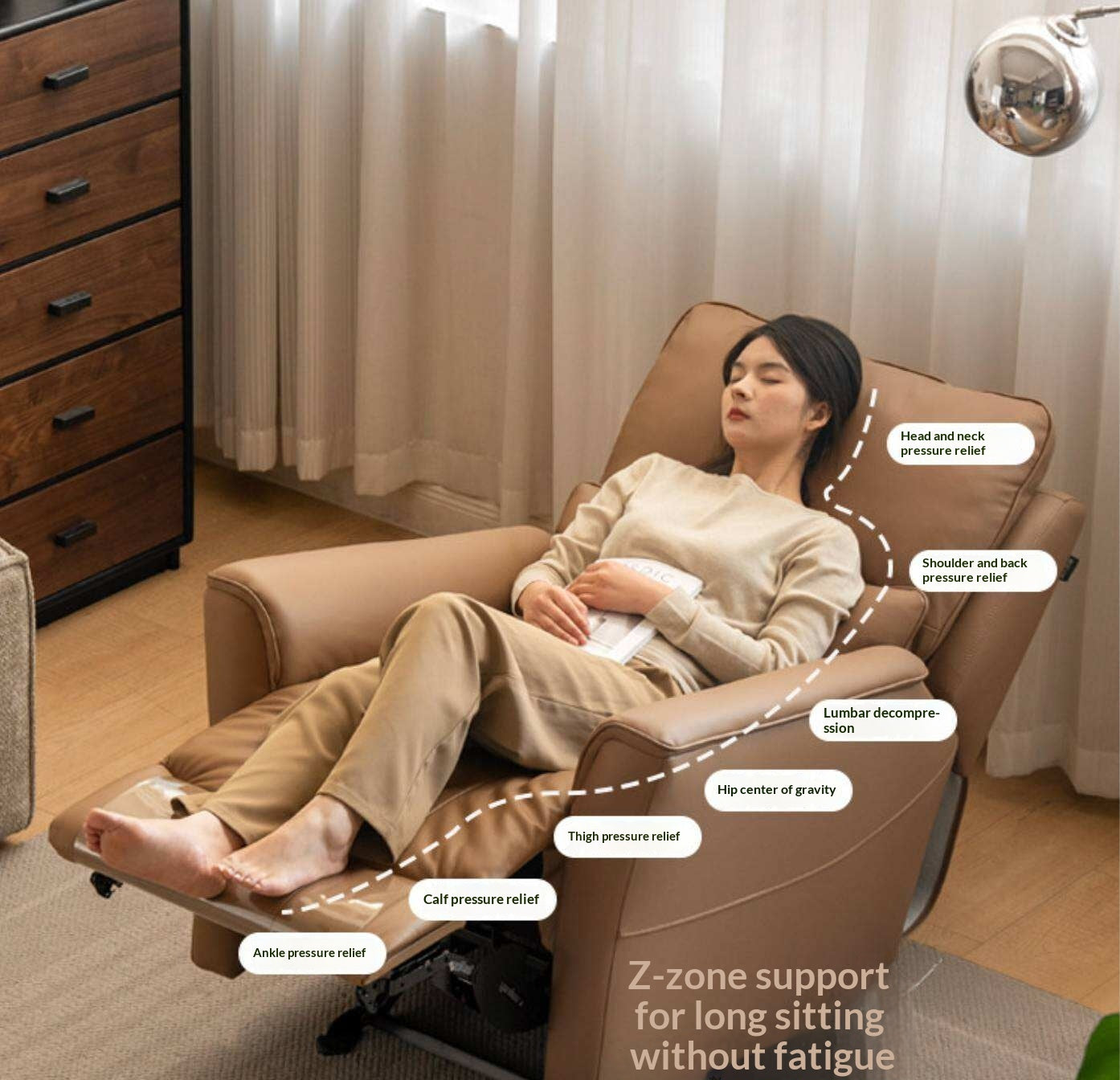 Functional Electric Reclining Chair genuine leather, fabric