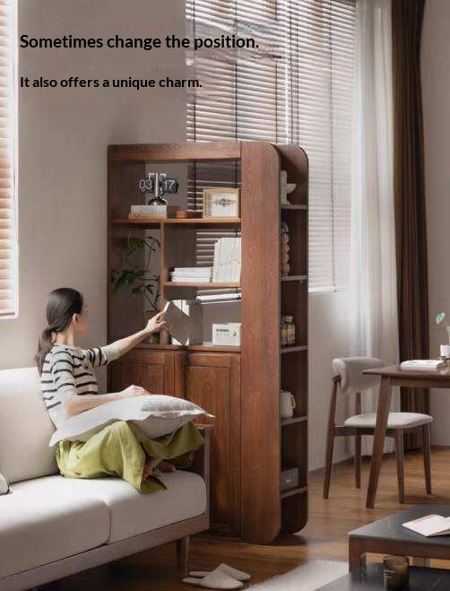 Ash Solid Wood Modern Divider Bookcase Cabinet with Storage