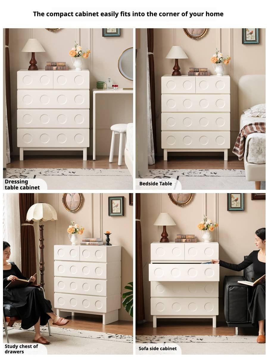 Rubber Solid Wood French Cream Wind Drawer Cabinet.
