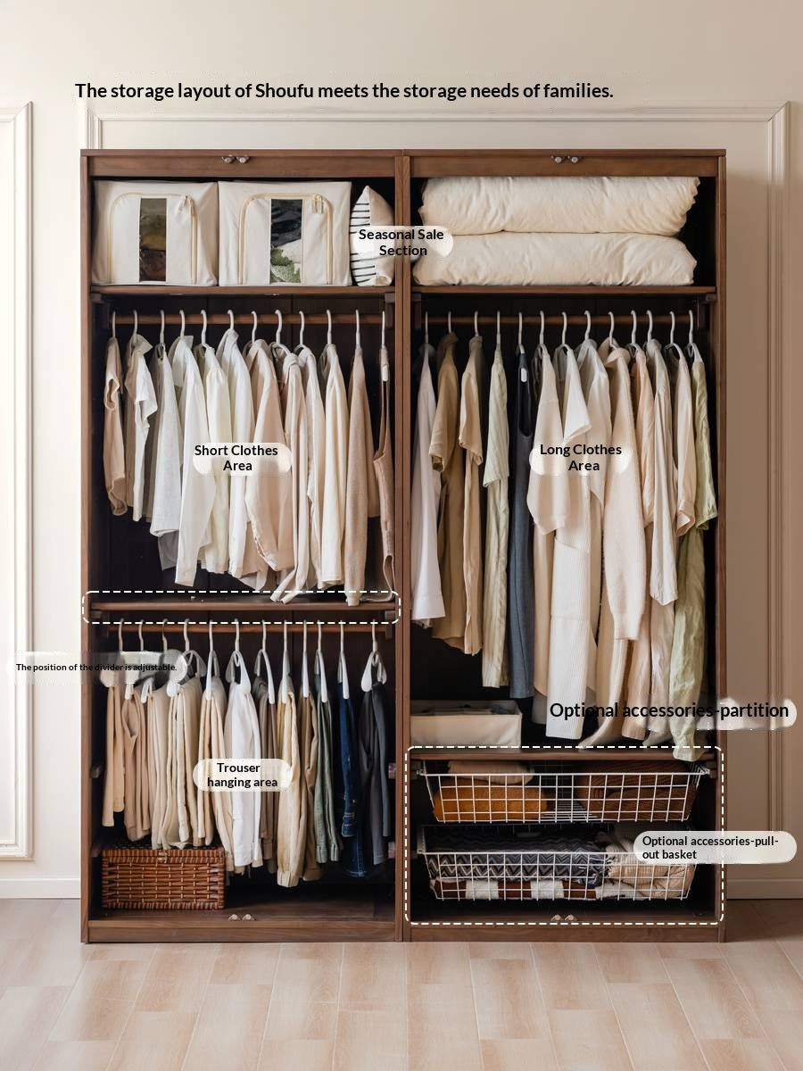 Black Walnut Solid Wood Wardrobe In Vintage Style