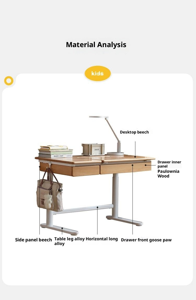 Beech Solid Wood Modern Hand Cranked Children s Writing Desk