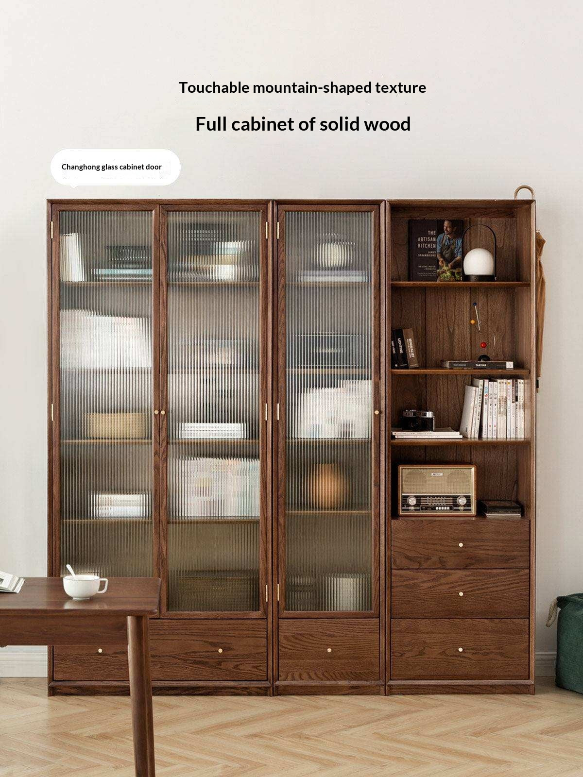 Oak Solid Wood Dust-Proof Glass Door Wall Floor-To-Ceiling Bookshelf