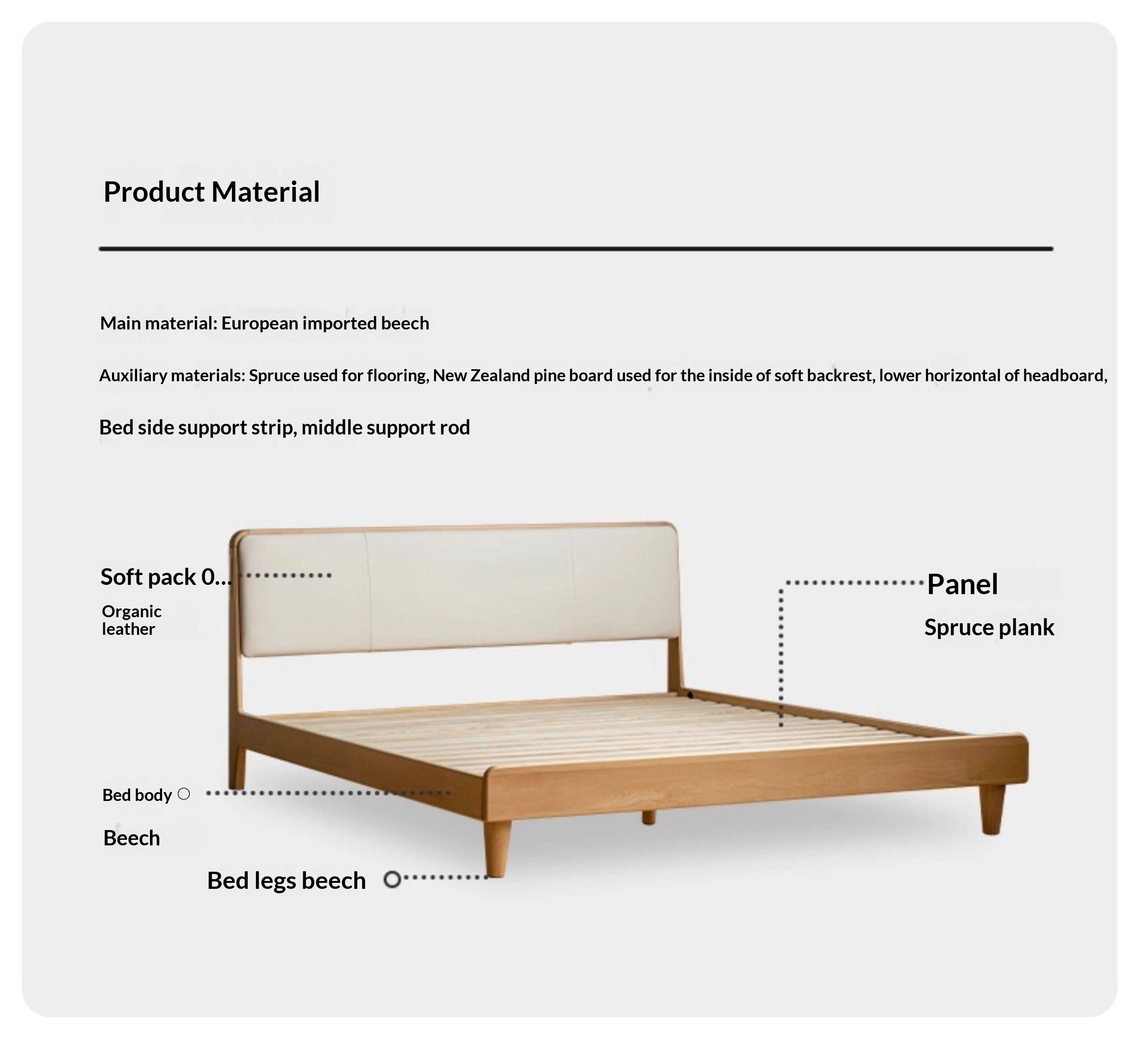 European Beech Solid Wood Bed — Soft Headboard, Simple Upholstered Light Luxury Bed