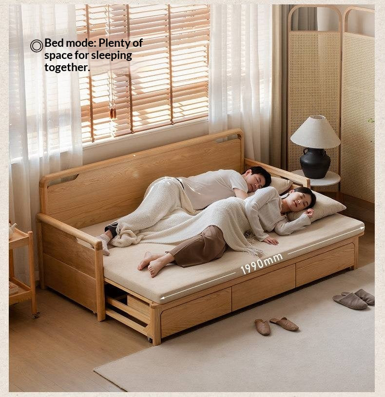 Oak Solid Wood Retractable Multifunctional Box Sofa Bed.