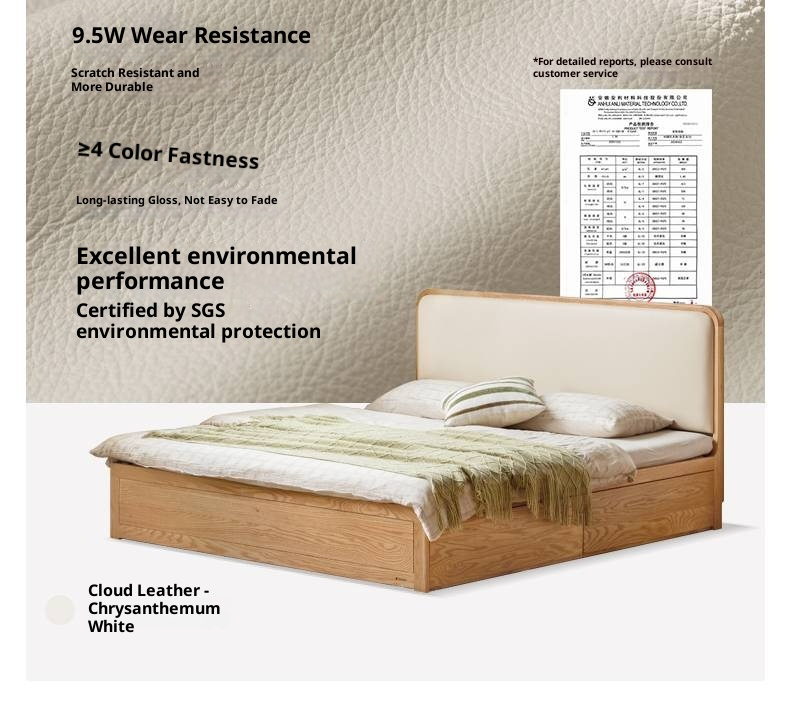 Oak Solid Wood Genuine Leather,  Eco-leather Box Bed