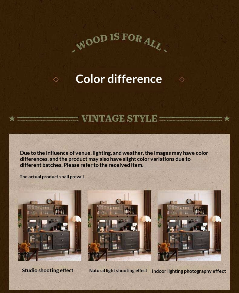 Ash Solid Wood Sideboard with American Retro Style and Storage Cabinet