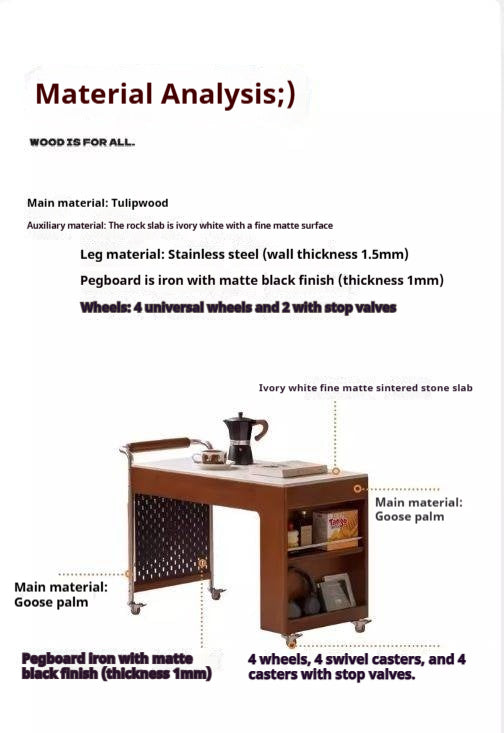 Tulipwood Solid Wood Mobile Side Table for Making Tea Around The Stove.