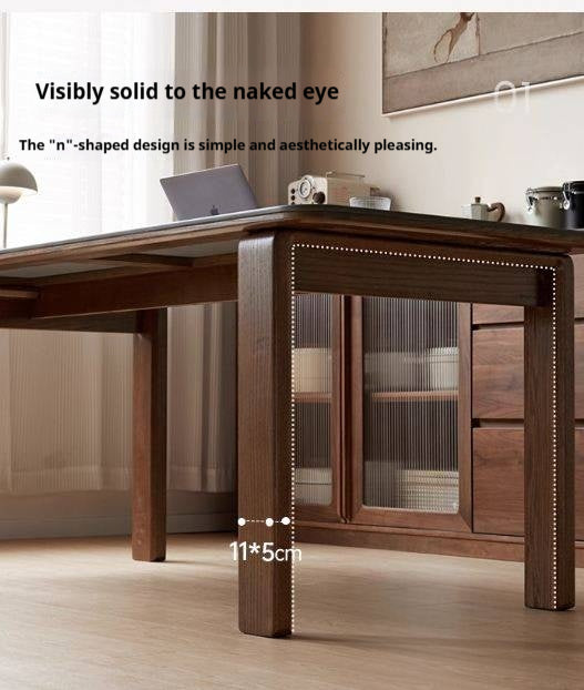 Oak Solid Wood Restaurant Light Luxury Style Rock Slab Long Table