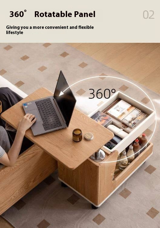 Oak Solid Wood Liftable Rotating Mobile Side Table
