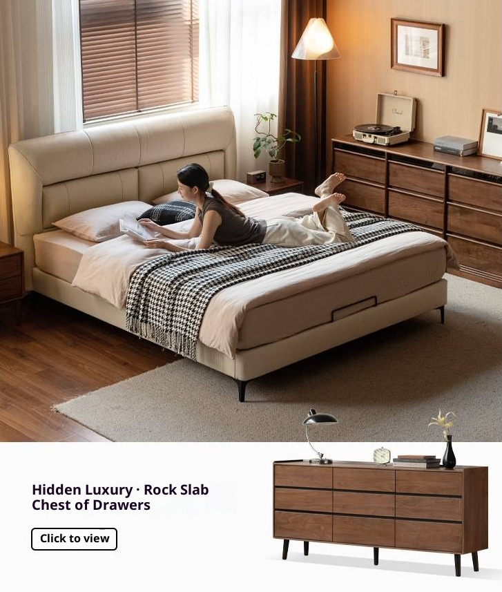 Genuine Leather Italian Light Luxury Soft Bed, White Cream Style