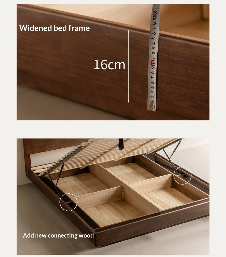 Black Walnut Solid Wood Bed — Italian Light Luxury Suspended Bed