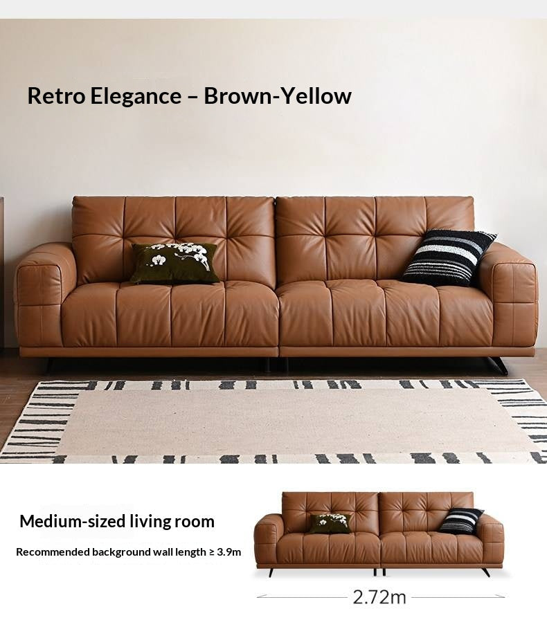 Genuine Leather Biscuit Tufted Sofa with Track Arms