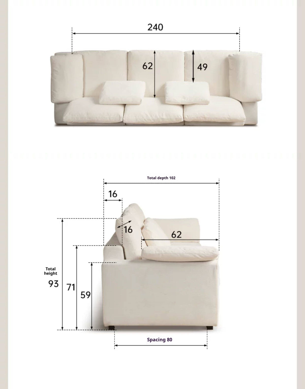 Ultra-Soft Deep Seat Fabric Sofa