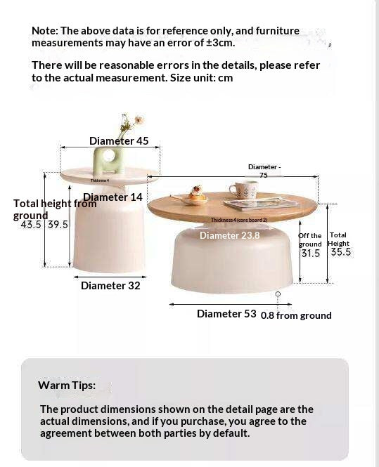 Oak Solid Wood, Solid RubberWood Round Nesting Coffee Tables, Modern Cream Style